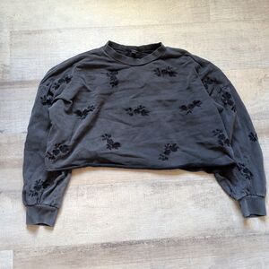 Torrid Women's Black Oversized Cropped Sweatshirt Floral Print Size 1